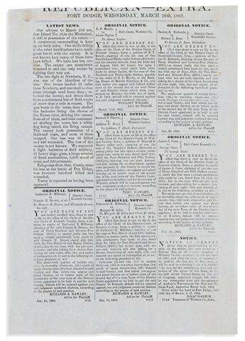 (CIVIL WAR--IOWA.) Fort Dodge Republican broadside extra on blue paper.                                                                          